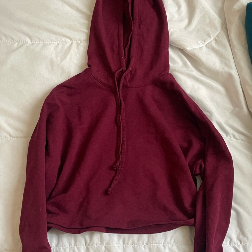 Burgundy crop top hoodie size S